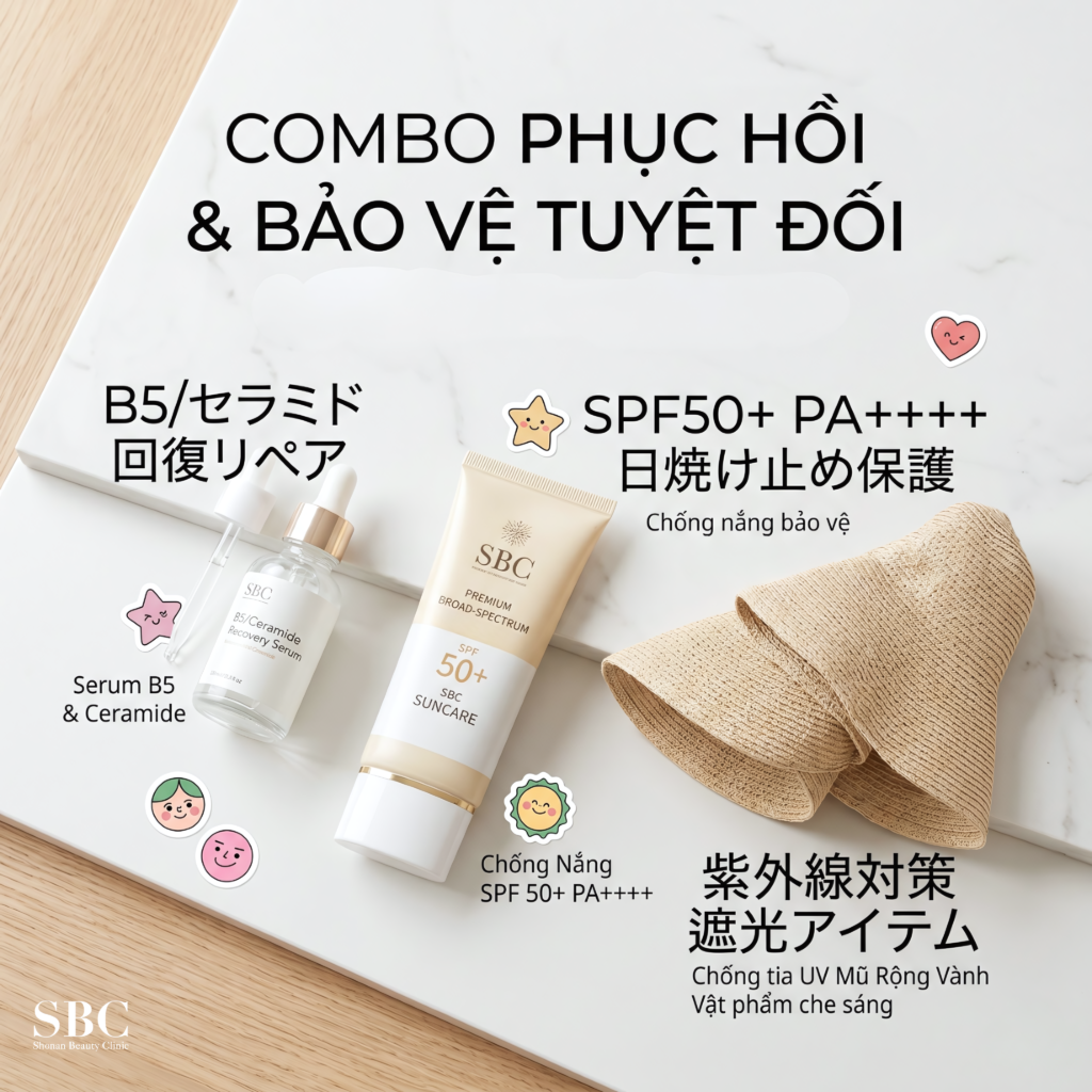 Ảnh minh hoạ: Combo sản phẩm skincare bảo vệ da và phục hồi chuẩn y khoa sau khi điều trị nám tàn nhang tại nhà