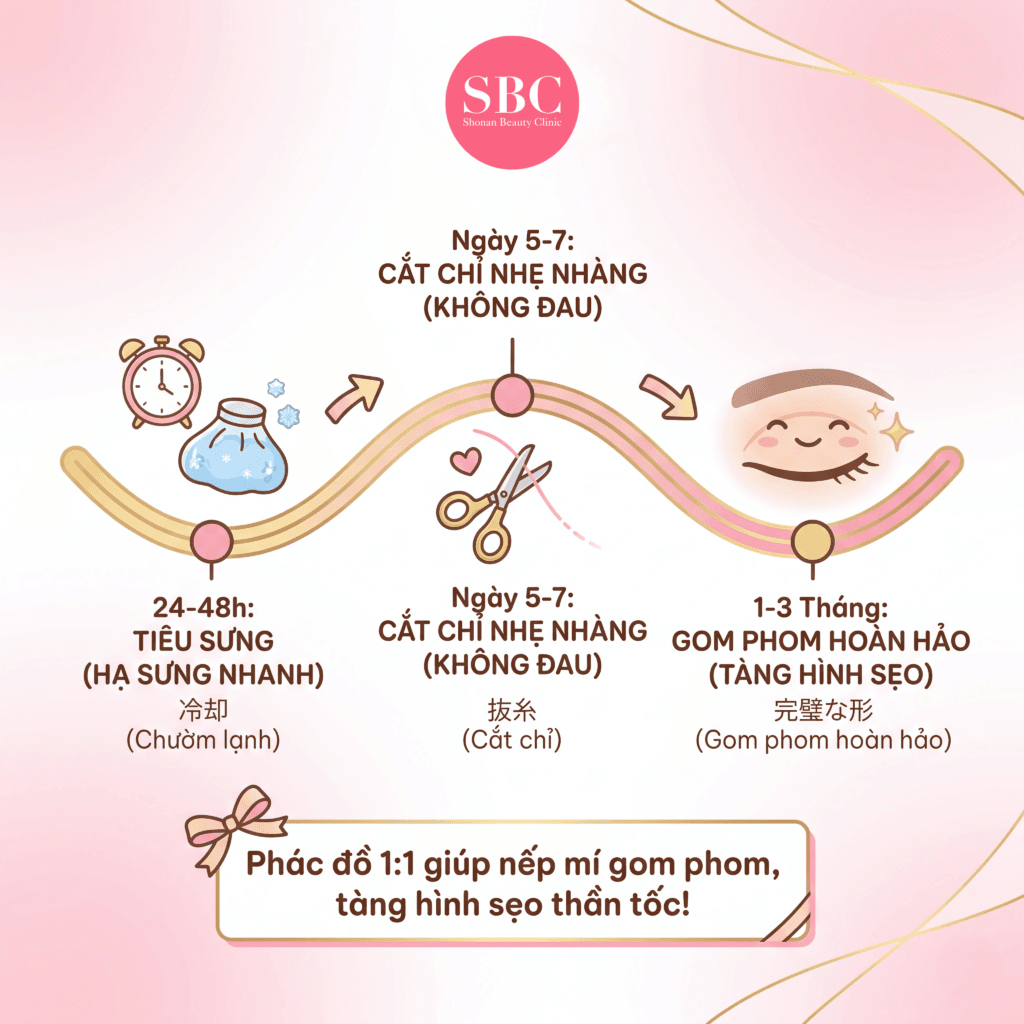  Tiến trình lành thương và gom phom sinh học sau khi cắt mí mắt.