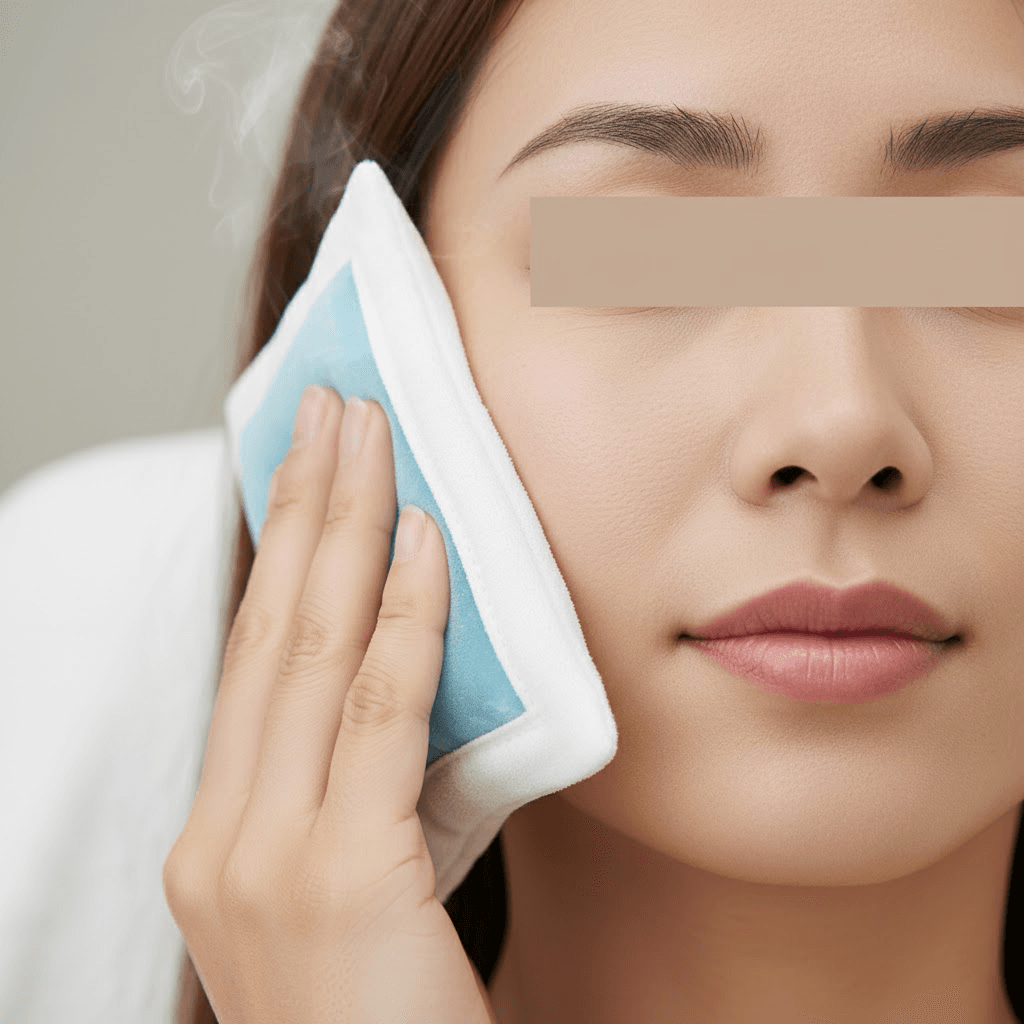 Ảnh minh hoạ: Hướng dẫn chăm sóc sau cấy mỡ mặt: chườm lạnh để giảm sưng