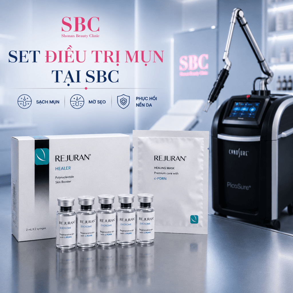 Set điều trị mụn tại SBC là sự kết hợp đa công nghệ nhằm giải quyết tận gốc nguyên nhân gây mụn và thâm sẹo.