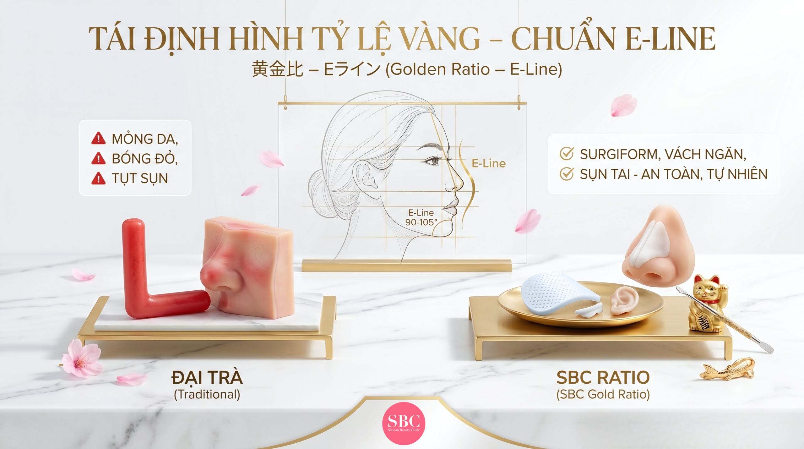 Trực quan hóa chất liệu nâng mũi: SBC Ratio sử dụng sự kết hợp tối ưu giữa sụn cấu trúc Surgiform và sụn tự thân