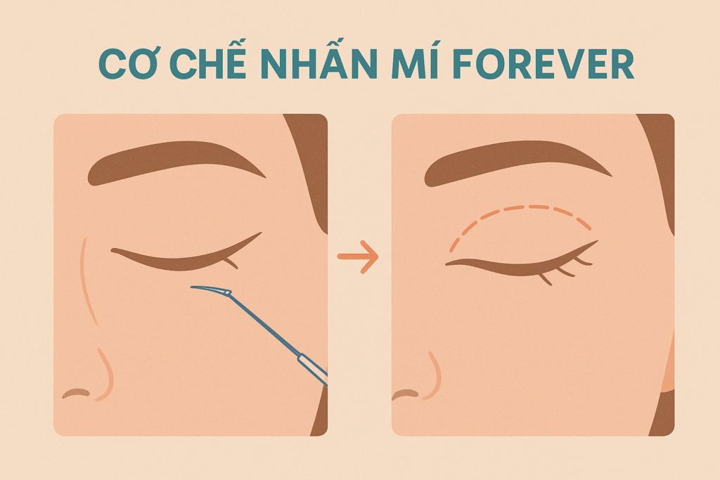 Nhấn mí Forever - Bí quyết đôi mắt trẻ trung tại SBC 2 Đồ họa minh họa cơ chế nhấn mí Forever tạo nếp mí đôi