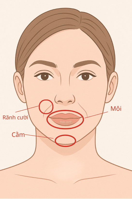 Ảnh minh hoạ: Các vùng tiêm phổ biến nhất trên mặt