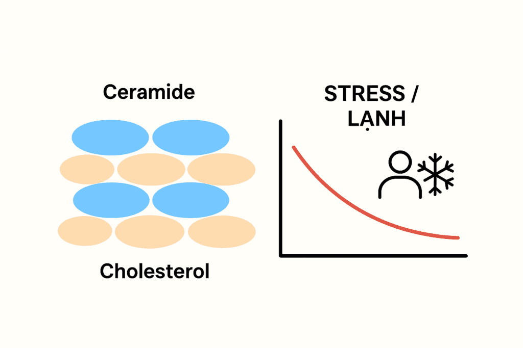 Vai trò của Ceramide và Cholesterol trong việc bảo vệ da khỏi Da nhạy cảm và dễ viêm khi trời lạnh.