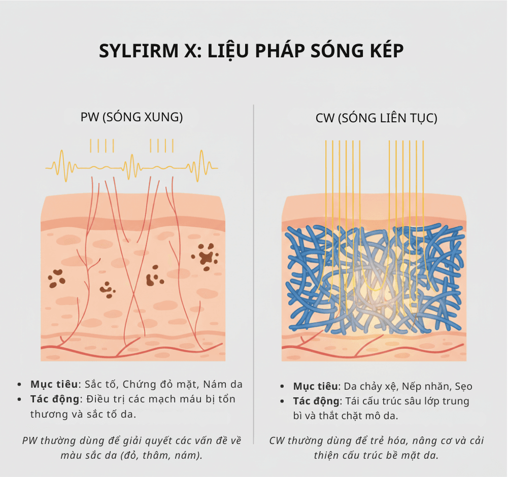 Ảnh phân biệt chế độ xung kép PW và CW của công nghệ Sylfirm X.