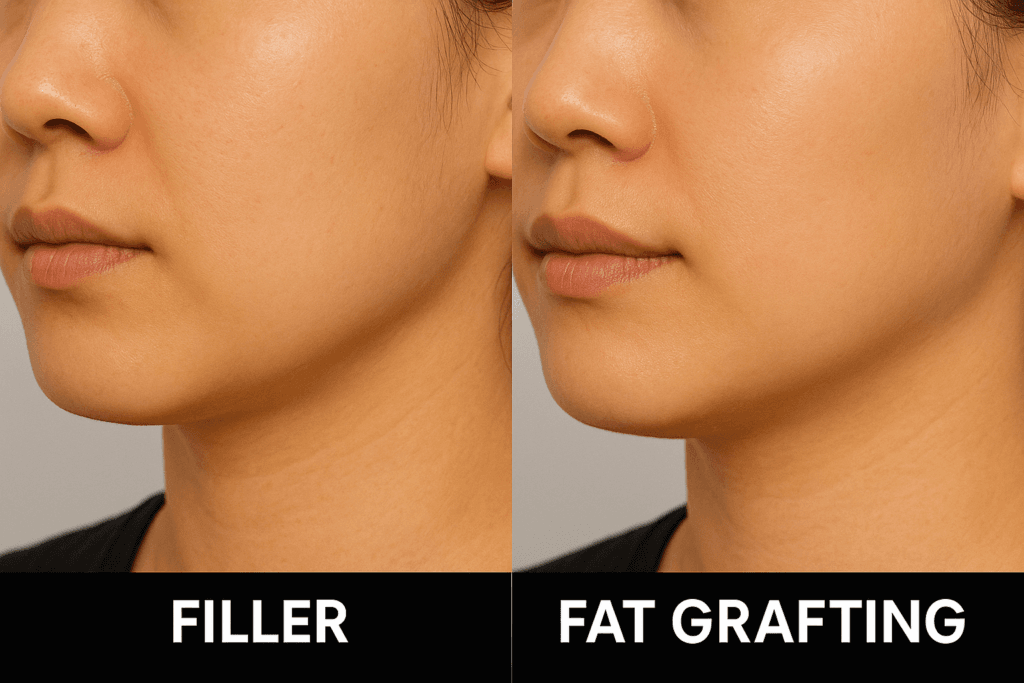 Ảnh minh hoạ: So sánh giữa Filler và Cấy mỡ tự thân