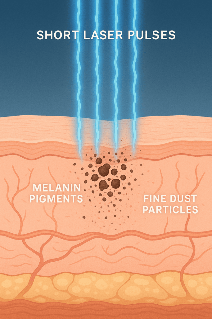 Ảnh minh hoạ: Cơ chế quang âm Pico Laser phá vỡ sắc tố melanin
