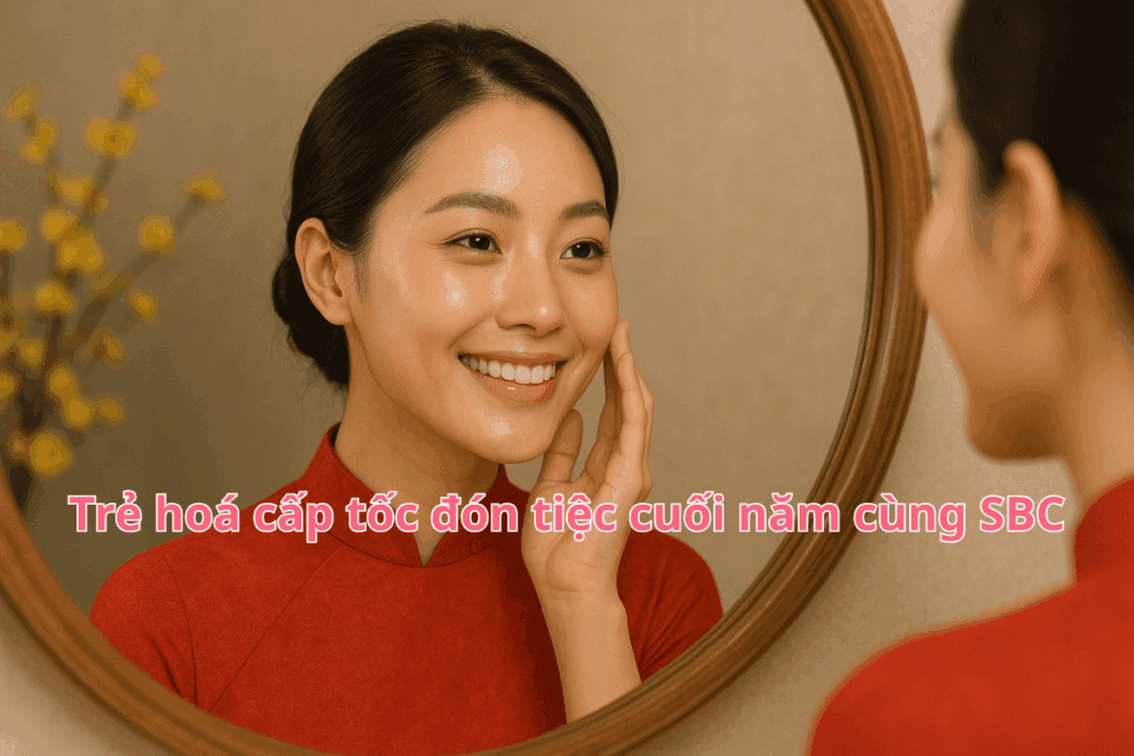 Tháng 12 Vàng: Trẻ hóa cấp tốc đón tiệc cuối năm cùng SBC 1 Làn da căng bóng, khỏe mạnh thể hiện sự tự tin đón tiệc cuối năm và Tết Nguyên Đán. Hình ảnh thể hiện vẻ đẹp tự nhiên, thanh lịch.