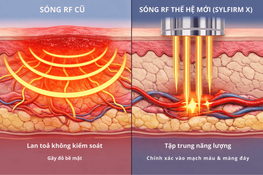 Điểm khác biệt vượt trội: Vi kim RF thế hệ mới tối ưu hiệu quả và giảm thiểu rủi ro so với công nghệ truyền thống.