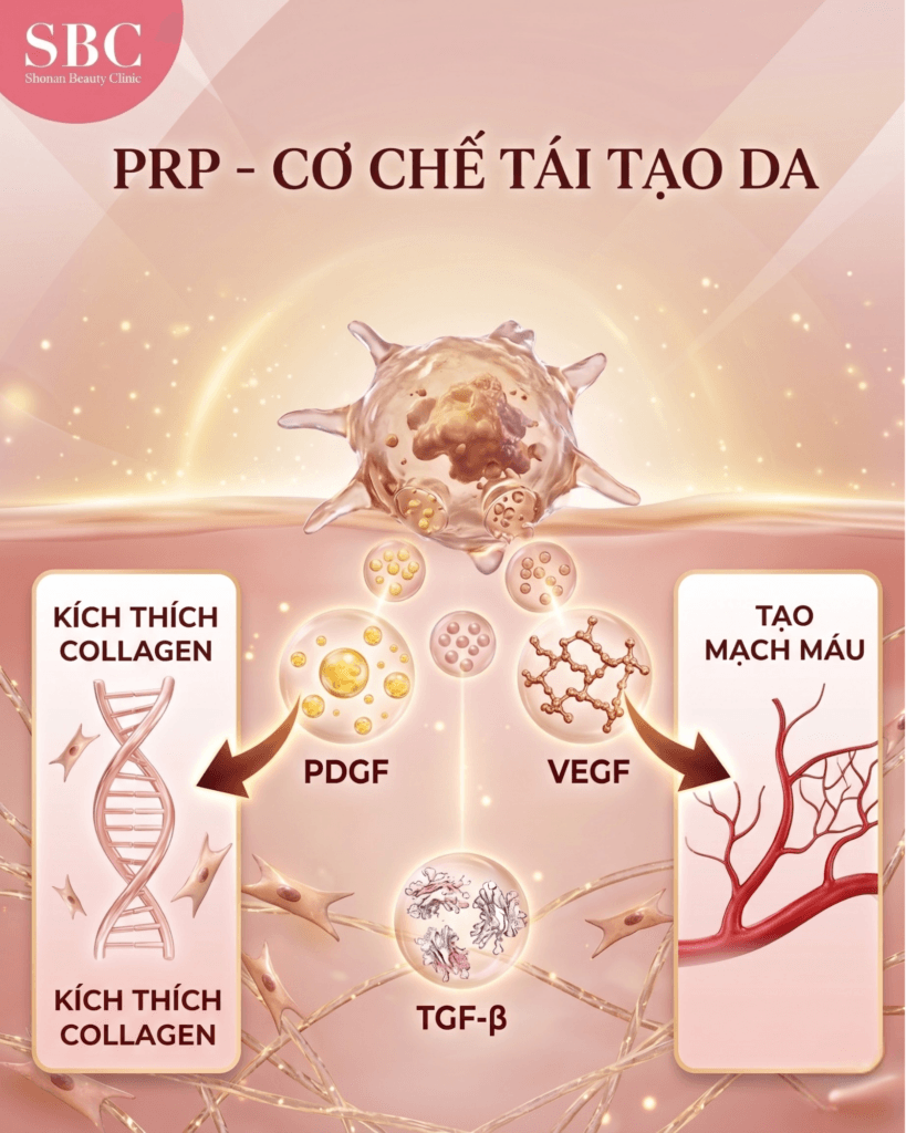 Các yếu tố tăng trưởng trong PRP giúp kích thích tái tạo da.