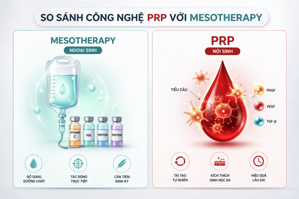 So sánh sự khác biệt giữa tiêm dưỡng chất Mesotherapy và liệu pháp PRP.