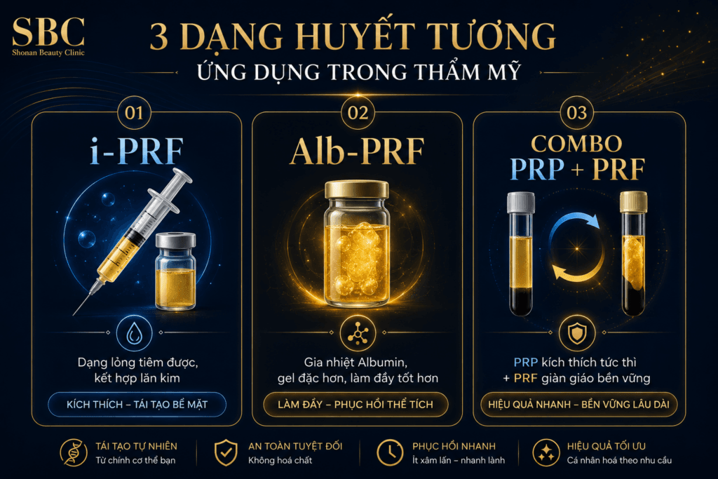 PRF Và PRP Khác Gì Nhau? So Sánh Chi Tiết Tại SBC 5 Các biến thể PRF hiện đại: i-PRF, Alb-PRF và combo PRP+PRF tại SBC