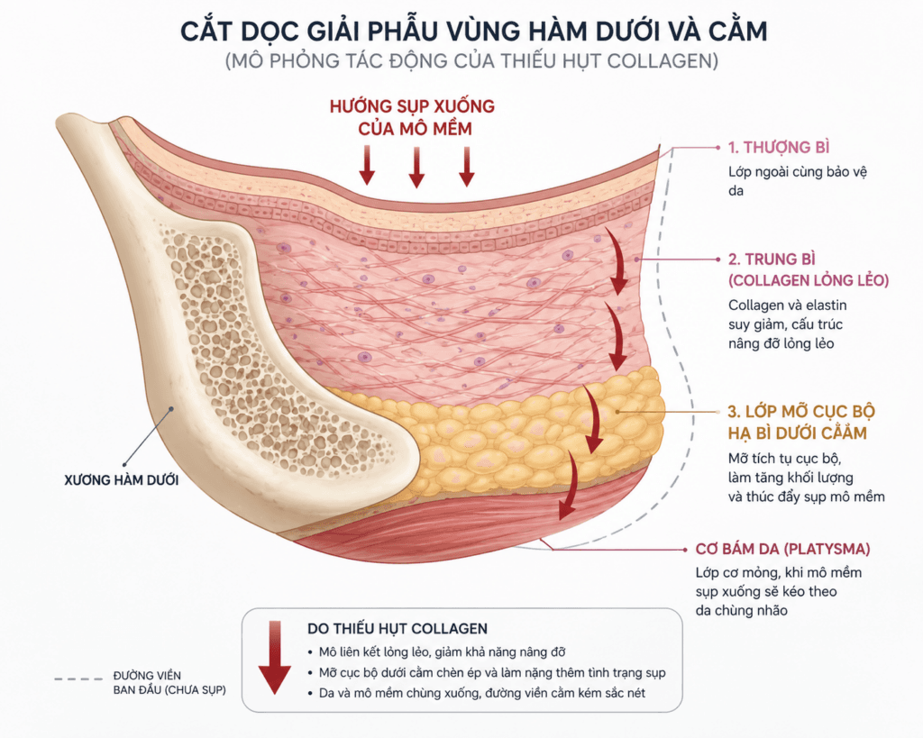 Sơ đồ giải phẫu các tầng mô và mỡ cục bộ vùng hàm dưới cằm nọng