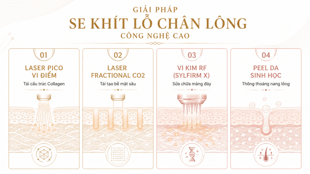 Điều Trị Lỗ Chân Lông To - Làm Sạch Da Sâu Chuẩn Y Khoa 4 Hệ sinh thái công nghệ se khít đa tầng tại SBC: May đo giải pháp kỹ thuật tối ưu dựa trên từng phân loại cấu trúc da.