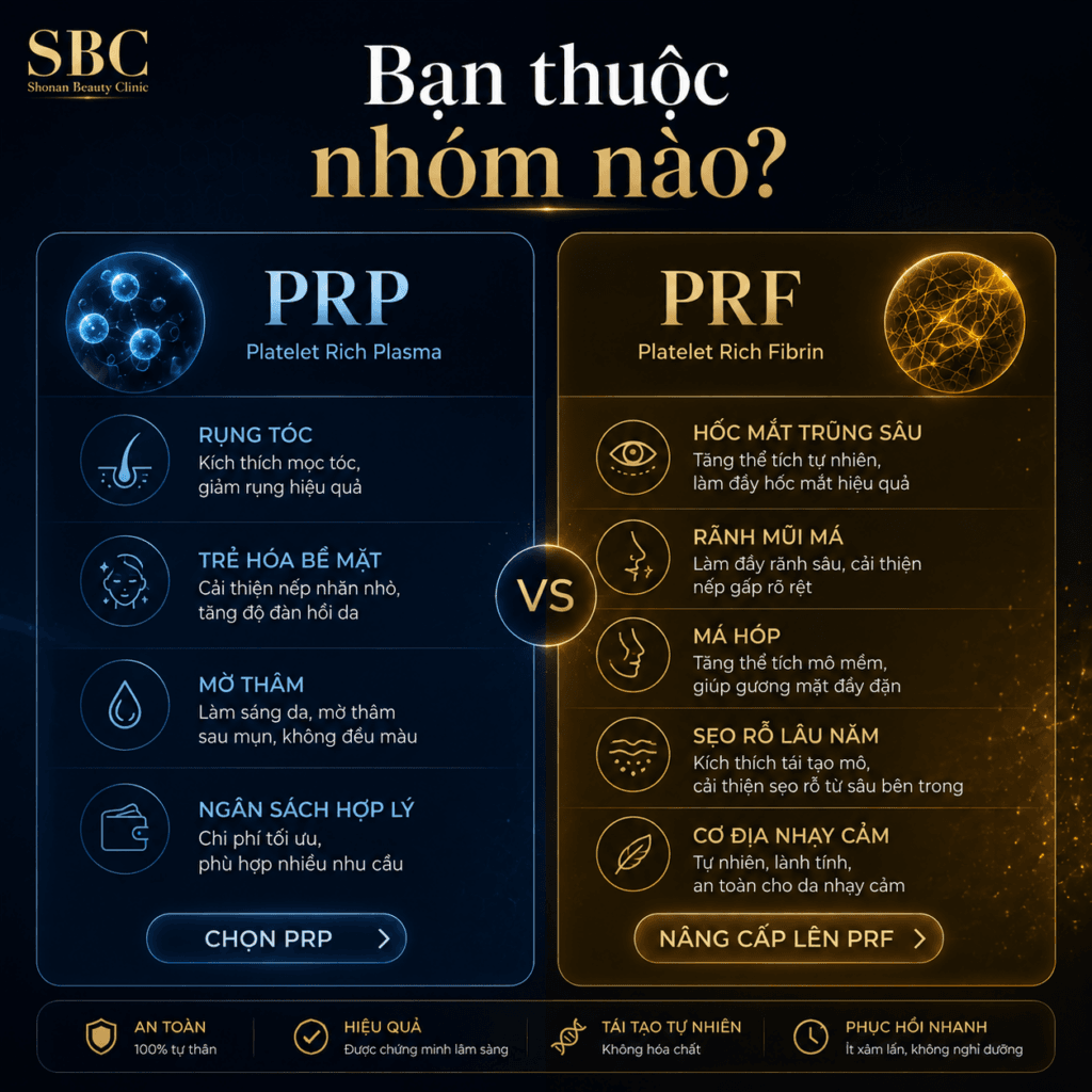 PRF Và PRP Khác Gì Nhau? So Sánh Chi Tiết Tại SBC 4 Infographic hướng dẫn khi nào nên chọn PRF và khi nào nên chọn PRP