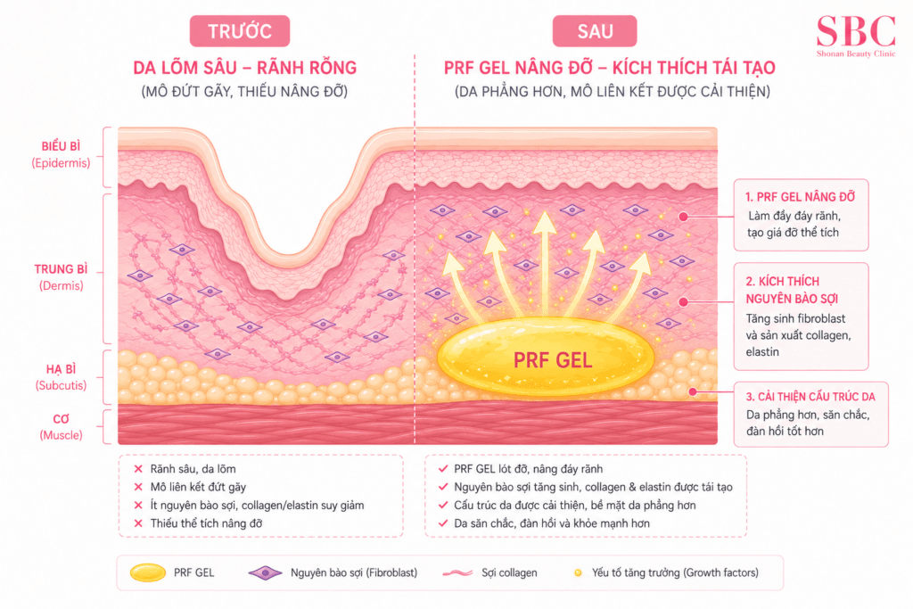 PRF Là Gì? Đột Phá Sợi Huyết Trẻ Hóa Da Tự Thân | SBC 4 Khối Bio-filler PRF được đưa vào đúng vùng khuyết hổng, lấp đầy không gian vật lý và kích thích mô mới phát triển.