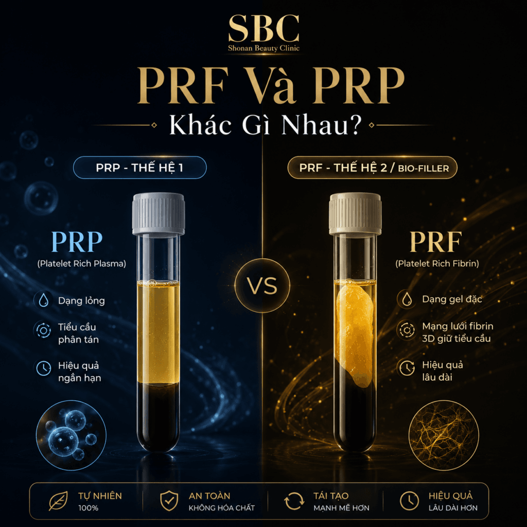 PRF Và PRP Khác Gì Nhau? So Sánh Chi Tiết Tại SBC 1 So sánh trực quan PRP dạng lỏng và PRF dạng gel Fibrin sau ly tâm tại SBC