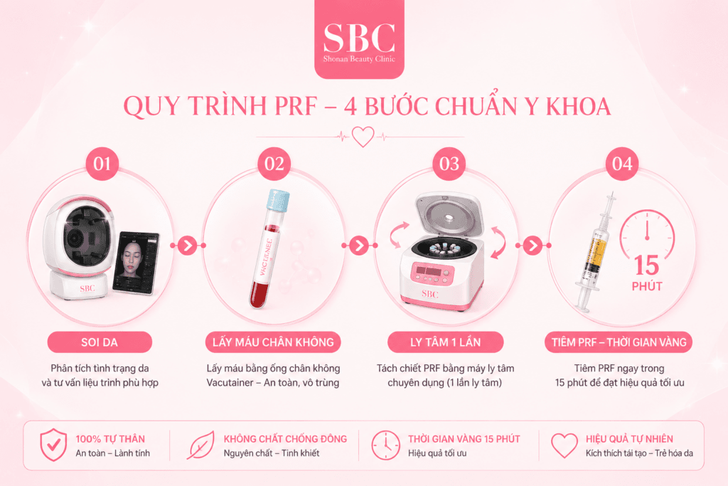 PRF Là Gì? Đột Phá Sợi Huyết Trẻ Hóa Da Tự Thân | SBC 7 Quy trình chiết tách và tiêm PRF khép kín, chuẩn y khoa tại Viện thẩm mỹ SBC.