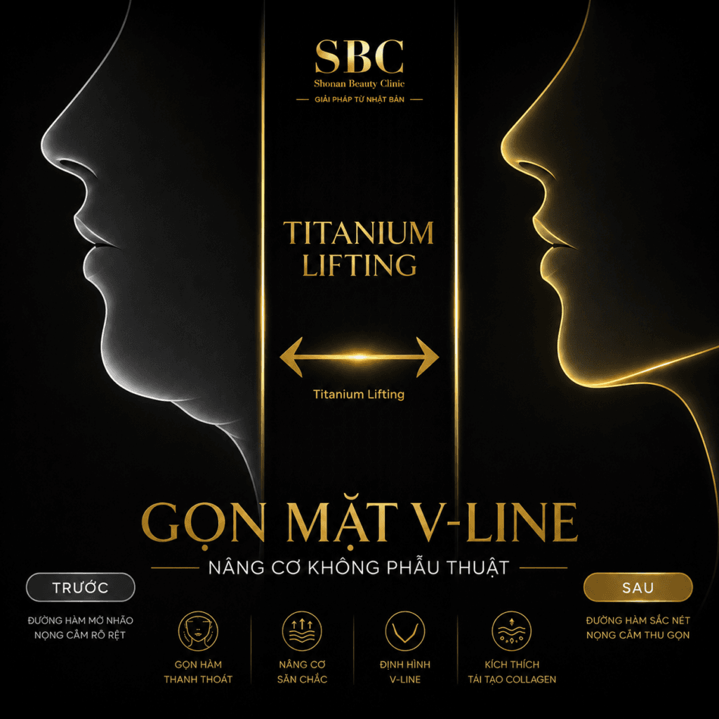 Titanium Lifting gọn mặt V-line tại SBC - so sánh đường viền hàm trước và sau điều trị
