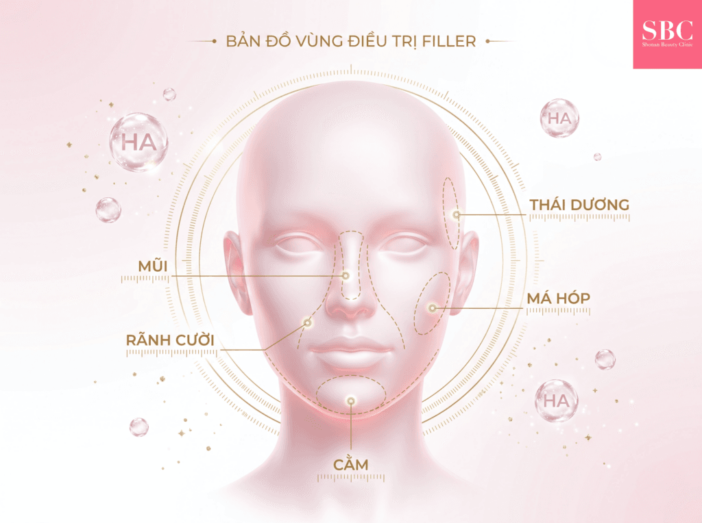 Tiêm Filler Khuôn Mặt – Chỉnh Hình Tự Nhiên, An Toàn Tại SBC 3 Bản đồ định vị các phân vùng điêu khắc và tối ưu hóa tỷ lệ vàng cho từng đường nét trên gương mặt.