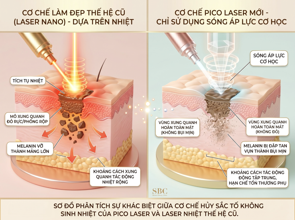 Hình ảnh minh họa cơ chế Quang cơ học của Pico Laser