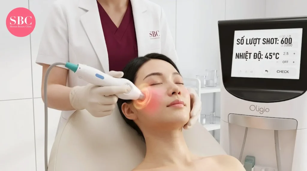 HIFU Và RF Khác Nhau Thế Nào? Chọn Đúng Công Nghệ Nâng Cơ 3 Ảnh minh hoạ: Bác sĩ tại SBC đang thực hiện liệu trình trẻ hoá RF cho khách hàng.